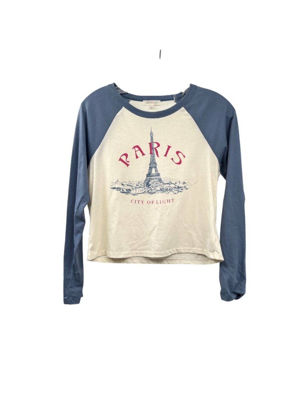 Ultra Flirt Womens Paris Graphic Crop Top Long Sleeve Size Medium New